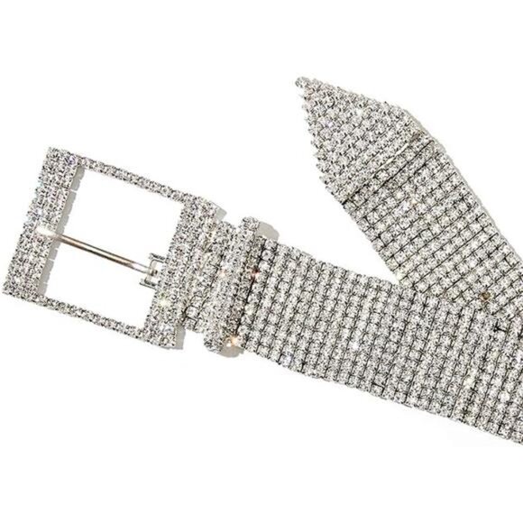 Women Crystal Rhinestone Chain Waist Belt Party Club Sparkle Waistband - Picture 3 of 7